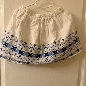 J. Crew White Skirt with Blue Floral Border Embroidery